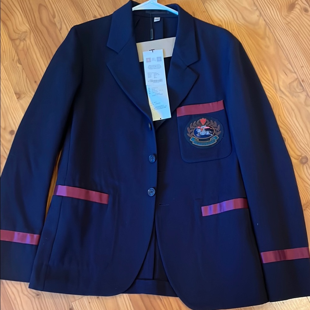 Burberry Blue and Red Textured Blazer